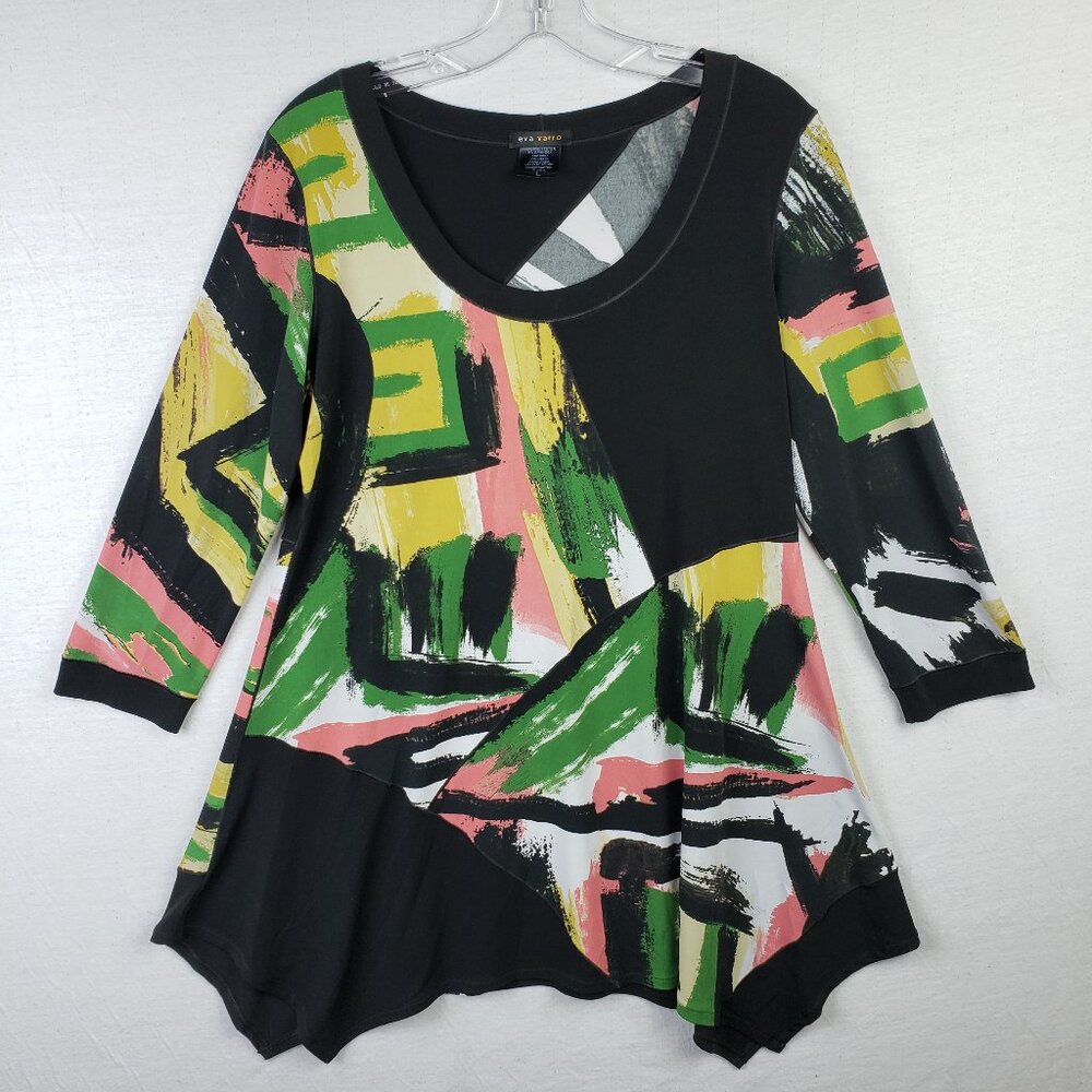 Eva Varro Tunic Top Abstract Print Artsy Colorful Art-to-Wear Lagenlook size L